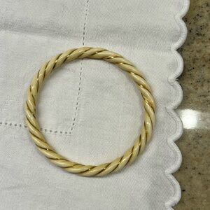 Carved Ivory Bangle Bracelet Wrapped  w/14K Gold Filigree Wire